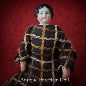 🪆 Antique Rare Porcelain Doll · Hand-Sewn Folk Dress · One of a Kind
